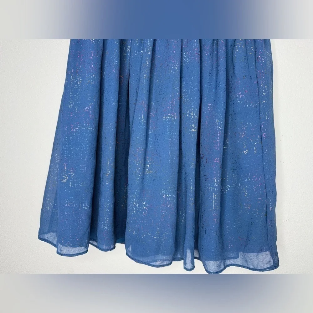 Pastourelle by Pippa And Julie Girls Metallic Blue Chiffon Flutter Sleeve Dress